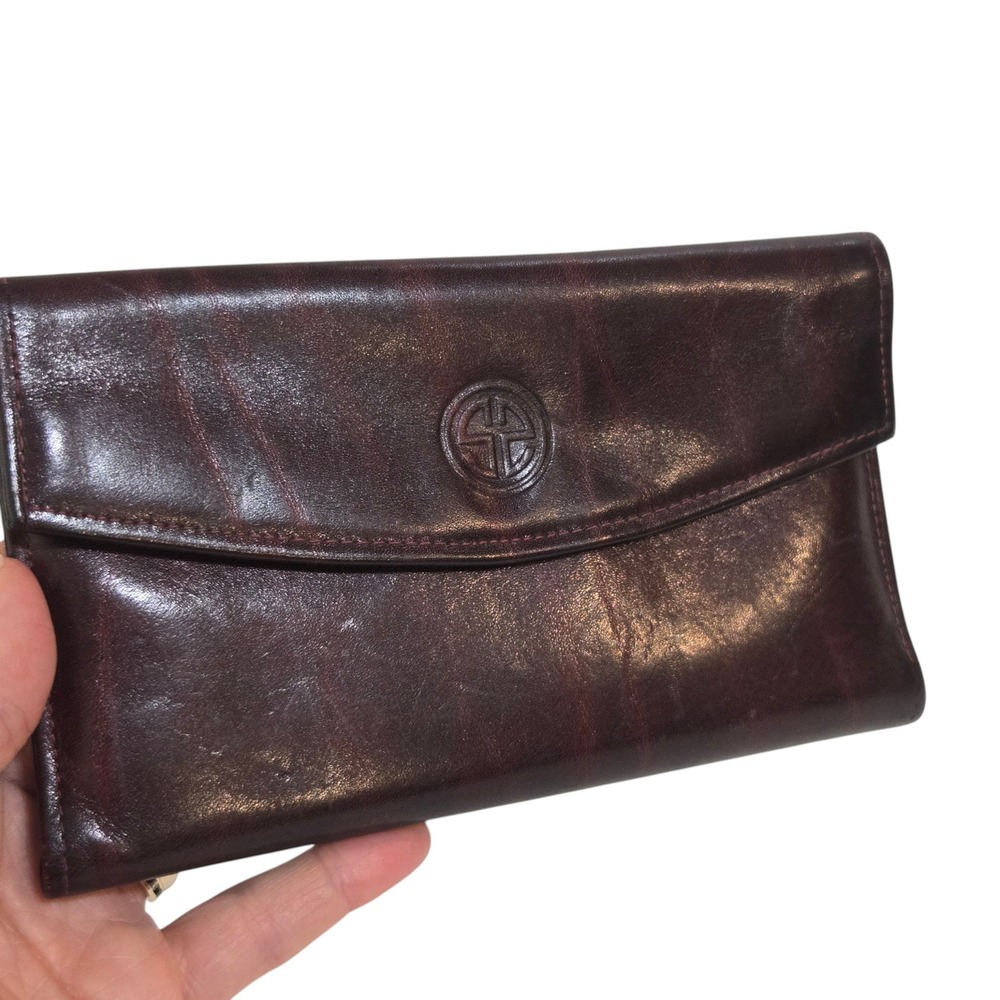 Vintage flap Trifold Wallet Women Burgundy streak Leather Long Clutch Organizer
